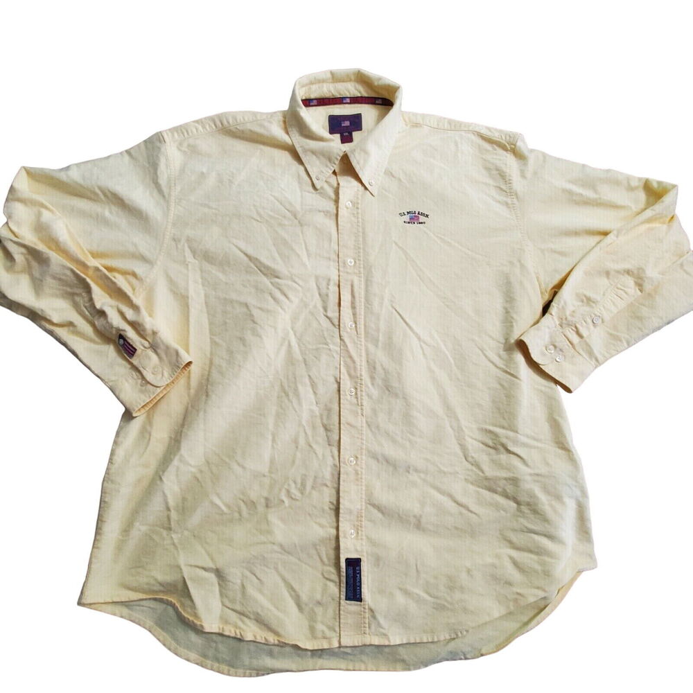 US Polo ASSN Mens Button Up Shirt Yellow Size XL Cotton Long Sleeve Collar Logo